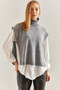 Women's Gray Turtleneck Belted Knitwear Sweater Stk0016 - 4