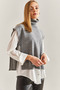 Women's Gray Turtleneck Belted Knitwear Sweater Stk0016 - 5