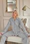 Gray Eclipse Patterned Front Buttoned Plush Polar Pajama Set - 2