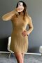 women's camel mini length knitwear ribbed dress bell skirt pinterest crew neck - 4