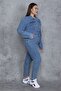 Women's Large Size Blue Buttoned Top Detailed Denim Jumpsuit 65n24068