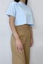 Women's Blue Crop Stand Collar Cotton Short Sleeve T-shirt - 2