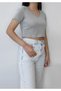 Women's Gray Crop V-Neck Cotton Short Sleeve T-shirt - 5