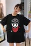 Women's Black Bandana Panda Oversize Short Sleeve T-shirt