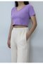 Women's Lilac Crop V-Neck Cotton Short Sleeve T-shirt - 2