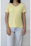 Women's Yellow Basic V-Neck Short Sleeve T-shirt - 5