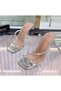 Women's Silver Nude White Tan 8cm Transparent Heeled Rhinestoned Blunt Square Toe Stiletto Shoes Slippers - 3