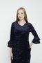navy blue v-neck stone detail balloon sleeve velvet dress - 2