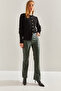 Women's Khaki Half-Spanish-Cut Leather Trousers 40981019 - 2