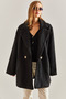 Women's Black Wrinkled Fabric Coat Stk75 - 7