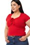 Plus Size Half Sleeve Camisole Red Body with Lace Detail on the Chest - 5