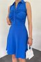 Women's Shirt Collar Ottoman Design Stretchy Fabric Sleeveless Blue Dress 5060 - 2