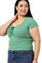 Plus Size Half Sleeve Camisole Green Body with Lacing Detail on the Chest - 5