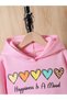 Girl's Hooded Pink Minimal Heart Printed Tracksuit Set - 3