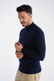 Navy Blue Men's 100% Cotton Zippered Stand Collar Knitwear Sweater - 5
