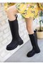 WOMEN'S ZIPPERED BELOW KNEE LONG BOOTS BLACK