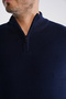 Navy Blue Men's 100% Cotton Zippered Stand Collar Knitwear Sweater - 8