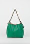 Women's Soft Leather 3-Compartment Hand, Arm, and Shoulder Bag with Black Scarf and Chain Accent - 3