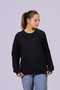 Women's Black Regular Fit Cotton Sweatshirt Crew Neck Printed Sweatshirt