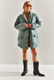 Women's Water Green Buttoned Oversize Inflatable Coat Stk66 - 2