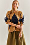 Women's Camel Navy Blue Diamond Patterned Knitwear Sweater Stk0013 - 8