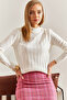 Women's Ecru Turtleneck Ribbed Knitwear Sweater Stk0014 - 4