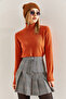 Women's Orange Turtleneck Knitwear Sweater Stk0015 - 5