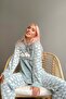 Mint Green Moon Cloud Patterned Women's Plush Pajama Set - 3