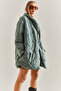 Women's Water Green Buttoned Oversize Inflatable Coat Stk66 - 6