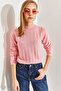 Women's Pink Turtleneck Ribbed Knitwear Sweater Stk0014 - 5