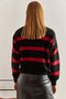 Women's Black Red Three-Button Striped Knitwear Cardigan Stk0011 - 4