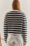 Women's Ecru Black Buttoned Striped Knitwear Cardigan Stk0010 - 6