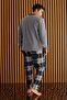 Gray White Plaid Patterned Fleece Men's Pajama Set - 3