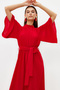 Coral Belted Short-Sleeved Woven Dress TCTSS24DB00009 - 3