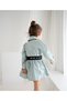 Girl's Organic Cotton Green Standard Fit Shirt Collar Elastic Mini Dress - 3