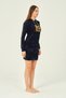 Pocket Hooded Rhinestone Detailed Velvet Long Sleeve Short Dress - 2