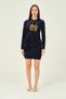 Pocket Hooded Rhinestone Detailed Velvet Long Sleeve Short Dress