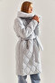 Women's Gray Metal Buttoned Quilted Oversize Inflatable Coat Stk64 - 2