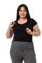 Plus Size Half Sleeve Camisole Black Body with Lace Detail on the Chest - 5