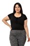 Plus Size Half Sleeve Camisole Black Body with Lace Detail on the Chest