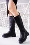 WOMEN'S ZIPPERED BELOW KNEE LONG BOOTS BLACK - 2