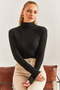 Women's Black Turtleneck Piece Sweater 20234264 - 4