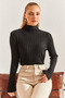 Women's Black Turtleneck Piece Sweater 20234264 - 3