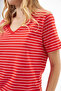 100% Organic Cotton V-Neck Striped T-shirt Red/white - 3