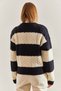 Women's Navy Blue Ecru Hair Knitted Patterned Knitwear Sweater Stk0001 - 2