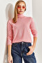 Women's Pink Turtleneck Knitwear Sweater Stk0015 - 5