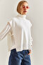 Women's Ecru Turtleneck Belted Knitwear Sweater Stk0016 - 6