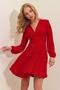 Women's Red Deep V-Neck Flared Sandy Dress - 3