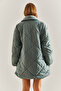 Women's Water Green Buttoned Oversize Inflatable Coat Stk66 - 7
