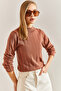 Women's Dark Camel Turtleneck Ribbed Knitwear Sweater Stk0014 - 5